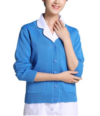 China Anti-Wrinkle In Running Care Nurse Uniform Blue Sweater Jacket Cardigan for sale