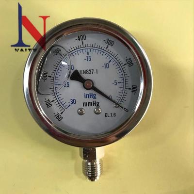 China Polish Stainless Steel 63mm Bourdon Tube Bottom Vacuum Gauge for sale