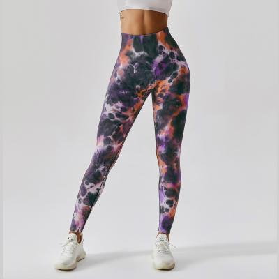 China Tie Dye Tie Dye Purple Yoga Leggings Women High Waist Leggings Sports Suits Seamless Workout Fitness Leggings for sale