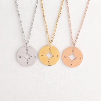 China Europe and America 5pcs Polished Stainless Steel Round Hollow Compass Pendant Necklace Personalized Round Compass Pendant for sale