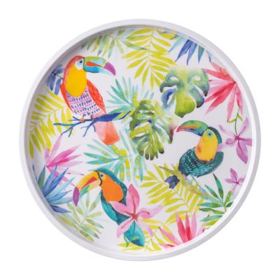 China Pretty Viable Decorative Warm Modern Round Plastic Flower And Bird Pattern Melamine Fruit Dishes for sale