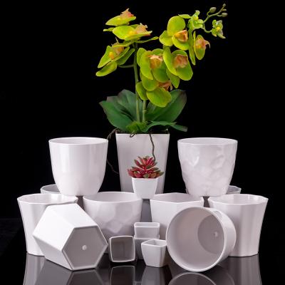 China Unbreakable White Melamine Flower Potted Plant Flower Pots Home Ministry Garden Plastic Bonsai Pot for sale