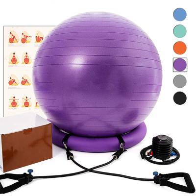 China Non Slip And Easy To Clean Anti Burst Balance Exercise Ball PVC Yoga Ball 1.5 Times Deeper With Adjustable Resistance Bands for sale