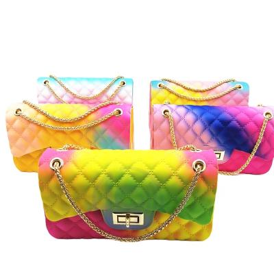 China 2021 Wholesale High Quality Rainbow PVC Jelly Glitter Purse Ladies Shoulder Cross - Body Mini Handbag for sale