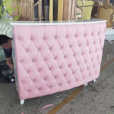 China Nail Fixed L Shape Curved Gold Stone Tufted Hotel Led Small Modern White Rose Marble Front Beauty Salon High Quality Receptions for sale