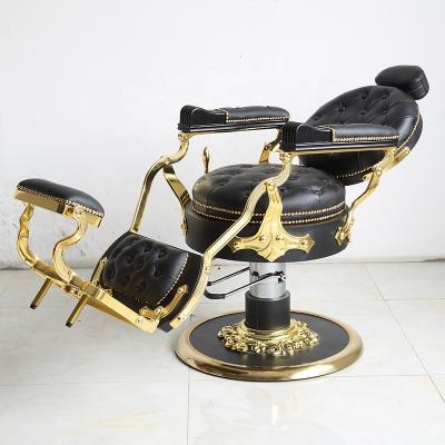 China Gold Modern Hydraulic Low Hairstyle Old Vintage Heavy Duty Salon Furniture Barber Chair for sale