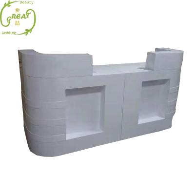 China Logo Printed Foshan Great Modern White Hotel Front Reception Desk Beauty Salon Black Reception Desk for sale