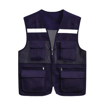 China Custom High Visibility Reflective Multi Pocket Anti-wrinkle Polyester-Cotton Mesh Multi-pocket Vest Vest Vest For Men for sale