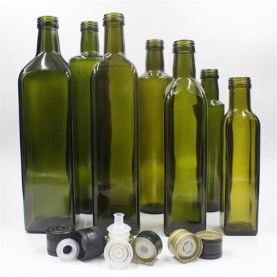 China Food Stored 100ml 150ml 250ml 500ml 750ml 1l Antique Green Square Round Olive Oil Glass Bottle for sale