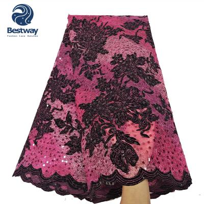 China Bestway Sustainable Sequin Embroidery Lace Fabric High Quality Nigerian Wedding for sale