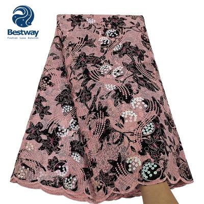 China Latest Bestway Sustainable Flocking Velvet Lace With Sequins African Lace Fabrics for sale