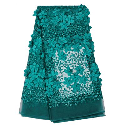 China Viable Bestway Teal lace fabric with 3d beads 5 yards embroidered lace fabrics wholesale price for sale