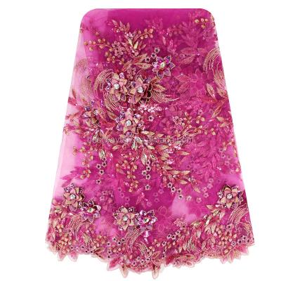 China Sustainable China Shanghai 3D African Bridal Flowers Lace Fabric With Rhinestones for sale