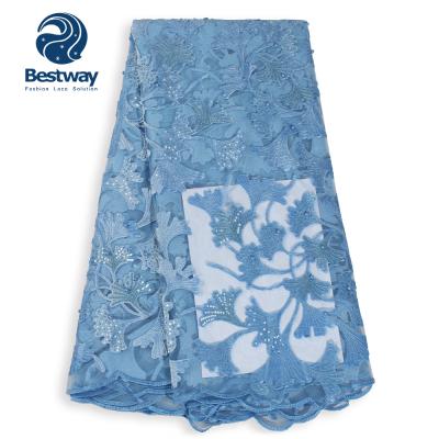 China Sustainable Bestway Lace High Quality Embroidered Pearl Velvet Lace Fabric for sale