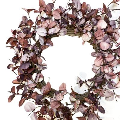 China Foam Plastic Wholesale Fabric Iron Hydrangea Artificial Colorful Floral Wreath For Door Decoration for sale