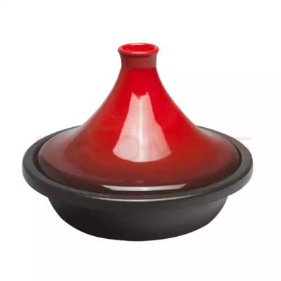 China Cast Iron Sustainable Enamel Moroccan Tagine Pot With Cover Lid Red Ceramic Pressure Cooking Pot for sale