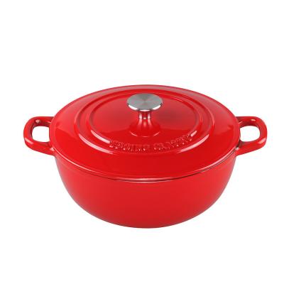 China Sustainable Cast Iron Enameled Cooking Pot Round Casserole Sauce Pot With Handle And Lid Pressure Cooker for sale