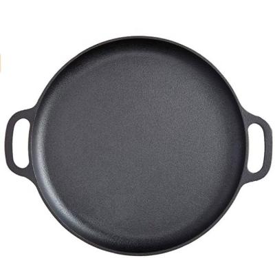 China Large Pre-Seasoned Durable With Large Loop 2 Handle Cast Iron Pizza Pan Baking Grill Pan Cast Iron Frying Pan Skillets for sale