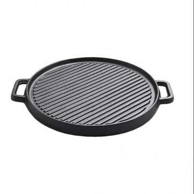 China Durable Round Cast Iron Griddle Pan For BBQ Pre-Seasoned No Stick Reversible Double Sided Grill Dish With Handle for sale