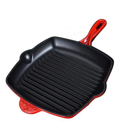 China Sustainable Enamel Square Cast Iron Grill Pan With Grates Non Stick Flat Steak Dish Pan for sale