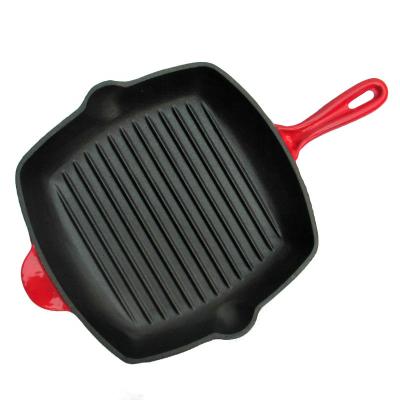 China Sustainable 26 Cm Enameled Non-Stick Cast Iron Square Grill Pan Fry Pan With Handle for sale