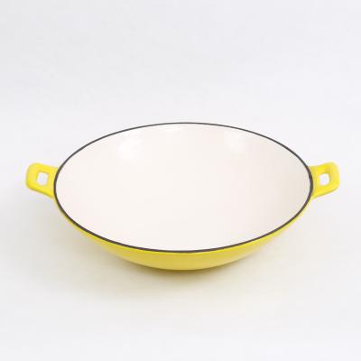 China Sustainable Enameled Non-Stick Cast Iron Chinese Wok Cooking Wok for sale