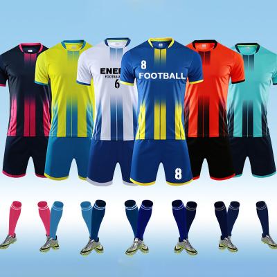 China Sets Wholesale Custom Kids Football Uniform Original Sublimation Soccer Jersey Kit Name Printing Digital Top Messi Stock Available for sale