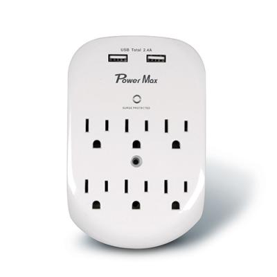 China White Surge Protector 6 Outlet Power Strip With 2 USB Charging 490 Joules for sale