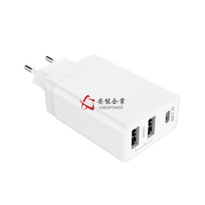 China 30W EU Plug 3 Port USB C PD Charger , OEM Anker USB Travel Charger White Color for sale