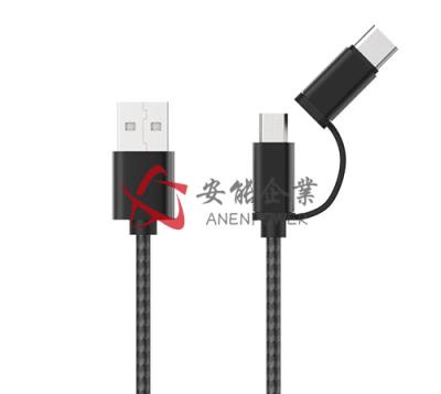 China Universal Extension Fast Charging Cell Phone Data Cables 2 In 1 USB 3.1 Type C For Mobile Phone for sale