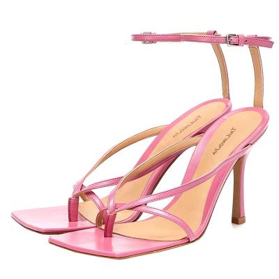 China Height Increasing Flip Flop Sandals Ladies High Heel Square Toe Pink Women Sandals for sale