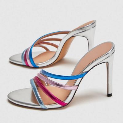 China Height Increasing Women Stiletto Heel Multi Color Mules Party Sandals for sale