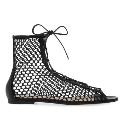 China Latest 2020 Tailingjia Breathable Black Mesh Ankle Boots For Women Summer Open Toe Flat Wide Size for sale