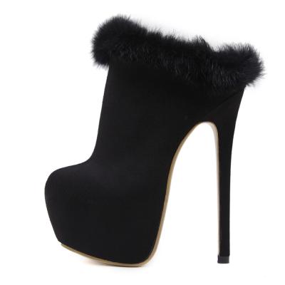 China Black Design Ladies Fur Ankle Boots Suede High Heel Women Shoes High Heel Platform Crescent Slip On Boots Shoes for sale