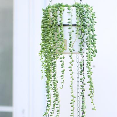 China Modern balcony double-layer self watering plant pot hanging plastic flower pot with iron chain hanging pot for sale