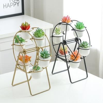 China Simple Creative Ferris Wheel Modern Iron Succulent Frame Ceramic Art Flower Pot Set for sale