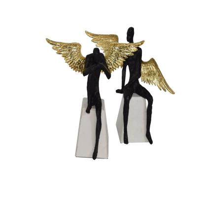 China Wholesale High Quality Handcrafted Alloy+marble Black+gold wingman home accessories for home decoration for sale