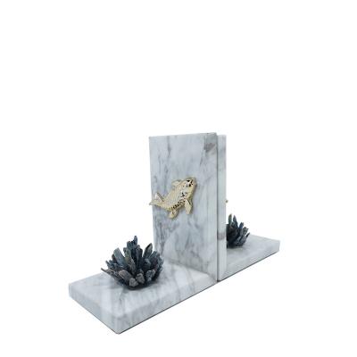 China Art Decor Home Decor Accessories Modern White Abstract Stone Carvings Contemporary Unique Decorative Crystal Bookends for sale