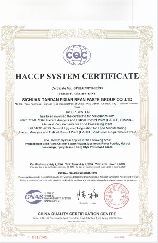 HACCP - Sichuan Dandan Pixian Bean Paste Group Co., Ltd.