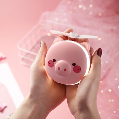 China YOUYUAN Cute Pig Lit Led Portable Makeup And Mini Mirror Fan for sale