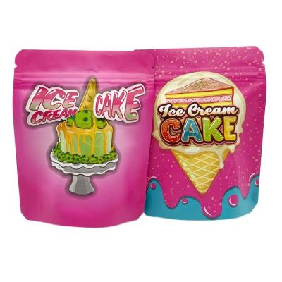 China Wholesale Moisture Proof Matte Empty 3.5g Mylar Bag Ice Cream Cake Stand Up Smell Proof Zipper Bag for sale