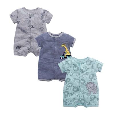 China Wholesale Clothing 3Pcs Daily 100% Cotton Baby Rompers Summer Printed Baby Romper Set Cute Embroider Baby Sleeveless Jumpsuit for sale