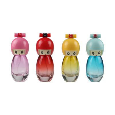 China Gift 20ml Cute Doll Colorful Portable Glass Refillable Perfume Bottle With Sprayer Parfum Empty Cosmetic Case With Atom for sale