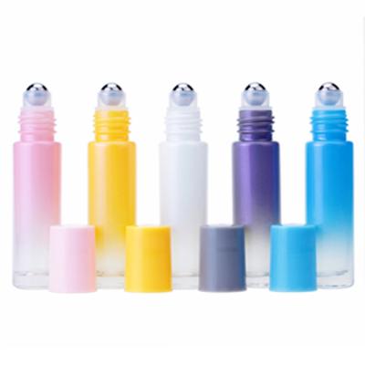 China 10ml Cosmetic Empty Refillable Glass Roll On Bottle With Lid And Plastic Steel Ball For Essential Oil for sale