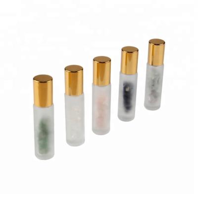 China Personal Care 10ml Natural Gemstone Essential Oil Rollball Bottles Wooden Transparent Perfumes Oil Liquids Roll On Bottles for sale