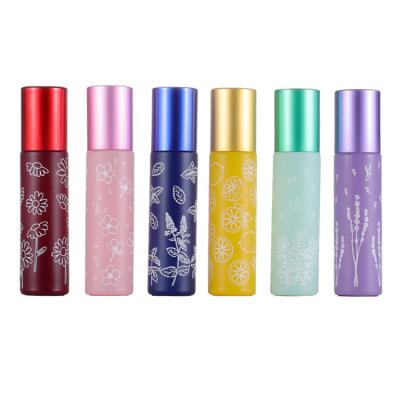 China 10ML Lavender Printing Glass Cosmetic Roll On Bottle Oil Roll On Bottle For Essential Oil for sale