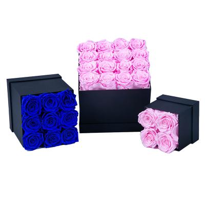 China Real Rose Valentine's Day Gift A Grade Eternal Immortal Roses Flower Head Preserved Real Roses in Square Box for sale