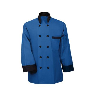 China Reusable Hot Sale Restaurant Kitchen Cooking Uniform Coats Polyester Cotton Long Sleeves Blue Clothes Unisex Chef Suits For Waiters for sale