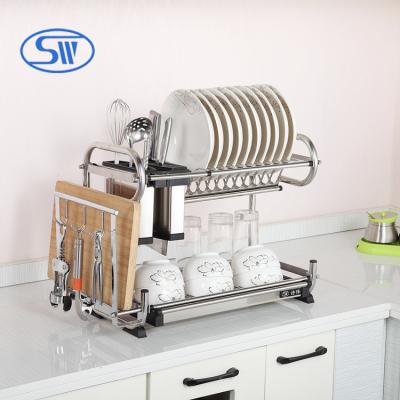 China Viable hot-selling large capacity 2 tier stainless steel functional hung style combo dish drying rack for sale