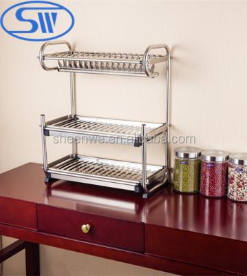 China Guangzhou Sheenwe 3 Tier Sustainable Kitchen Stainless Steel Hung Style Dish Drying Rack for sale